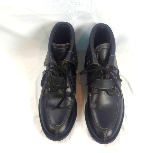 Vintage Johnston & Murphey Black Leather Foldover Boots With Buckle - Picture 2 of 10